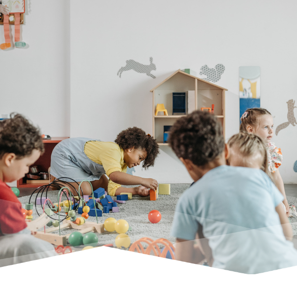 Children play in an early childhood classroom.