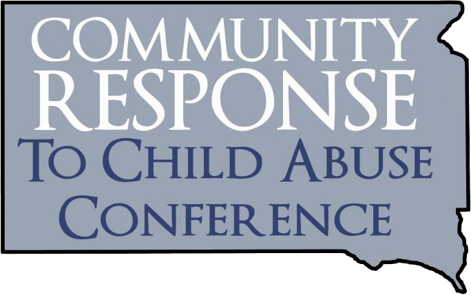 Outline of state of South Dakota with text Community Response to Child Abuse Conference